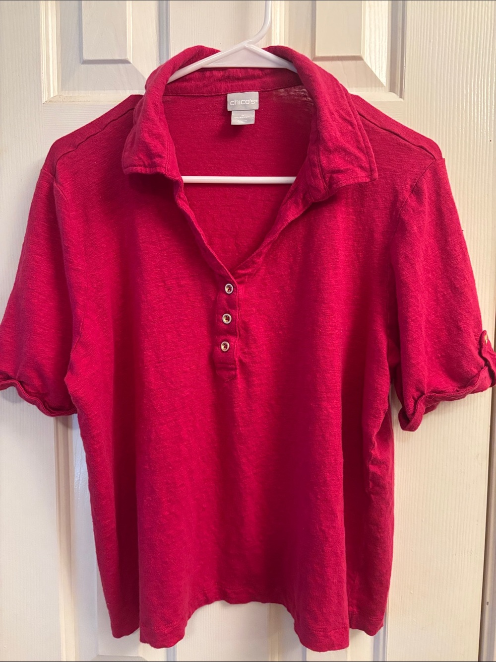 Chico's Hot Pink Short Sleeve Polo Top